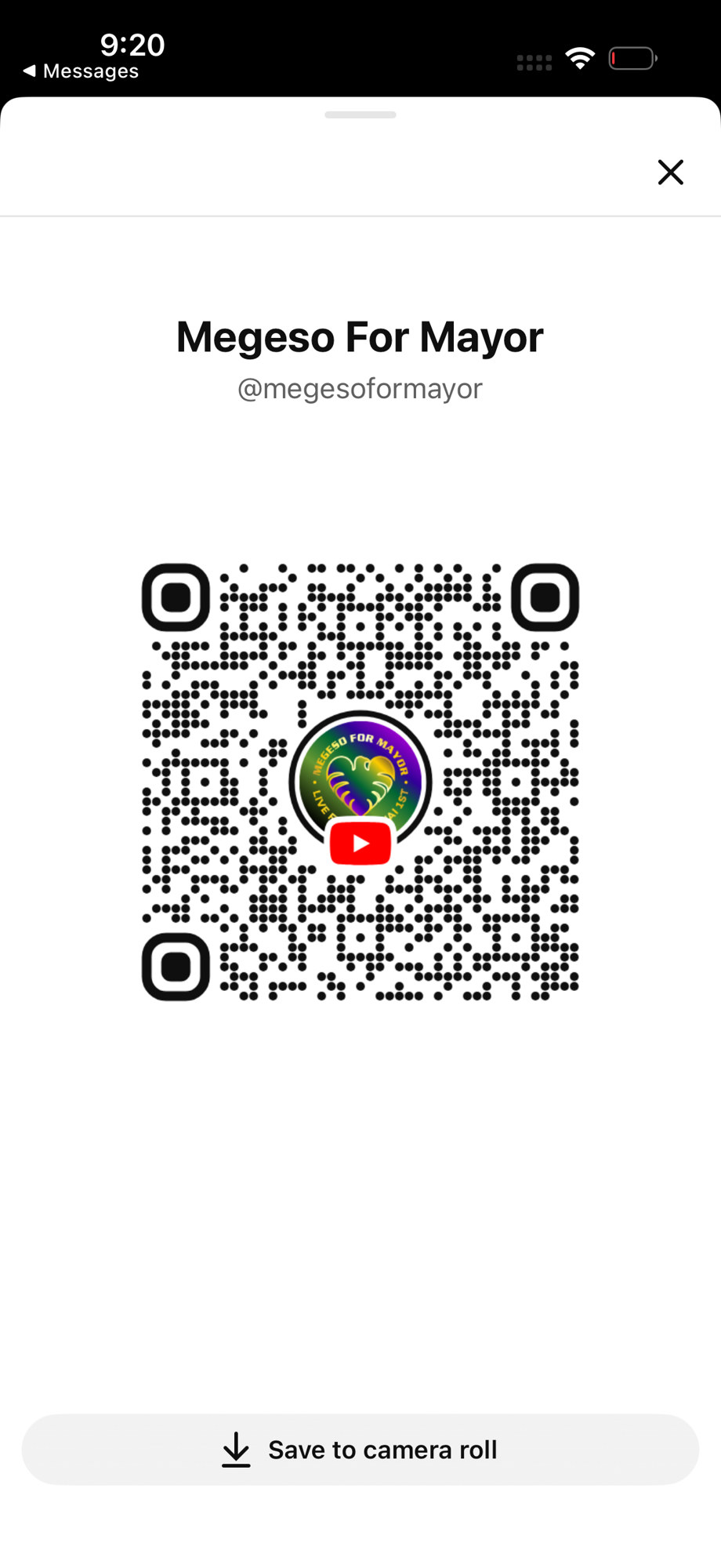 QR code · Megeso For Mayor · scan for campaign video